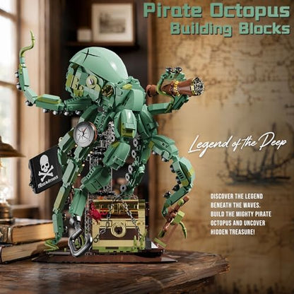 Pirate Octopus Captain Building Block Set for Adult (1128 PCS) – Deep Sea Kraken Legendary Sea Monster Model, Ocean Animal Collection Blocks Toy, Home Office Décor, for Teens 14+