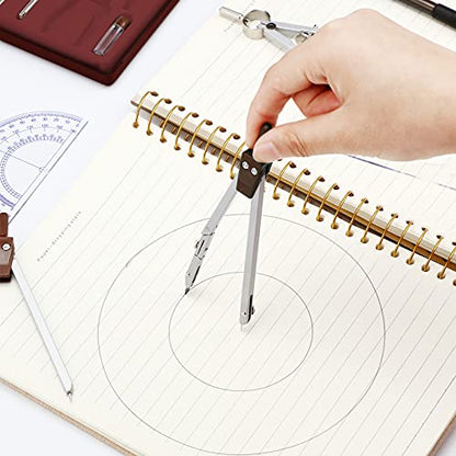 Outus 13 Pcs Geometry Set for Students Metal Compass Math Protractor - color: Brown