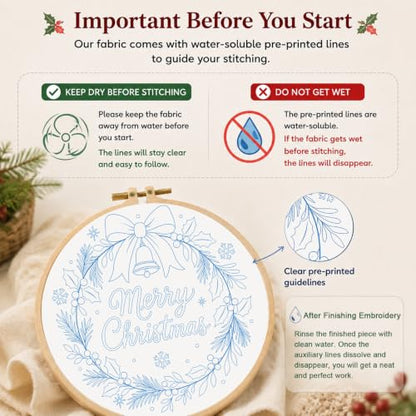 Louise Maelys Merry Christmas Wreath Embroidery Kit for Beginners Adults - color: Christmas Wreath