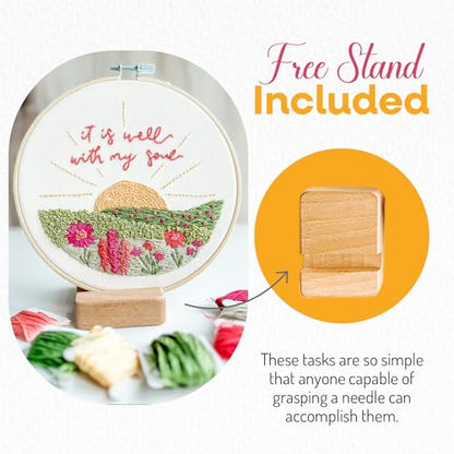 Elly & Grace Christian Embroidery Kit with Embroidery Hoop, Easy Embroidery Kit for Beginners and Adults, Full Embroidery Hoop Kit with Needles and Thread Included (It is Well) - style: It is Well