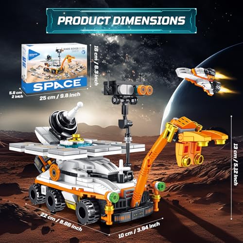 Mars Rover Building Blocks Set for Boys Ages 6-12, 25-in-1 Space Toys for Kids to Assemble a Big Mars Rover or 12 Small Different Space Probe, Best Present for Boys and Girls Aged 8-14 (556PCS)