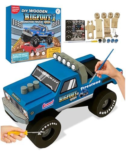DIY Bigfoot 1 Monster Truck Wooden Kit w/Stickers & Paint (Large 7")- Officially Licensed Kids Building & Painting Kit - Wooden Painting & Building Kits for Kids - Ages 5-8 Years Stem & Paint Toys