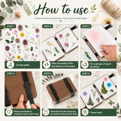 Suziko Professional Wooden Flower Press Kit 6 Layers 6.3 x 8.3 inch, Brown Strap Design for Adults Kids - color: brown
