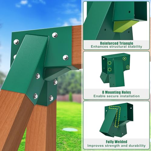 BeneLabel A-Frame Swing Set Brackets with 4pcs Swing Leveling Base Brackets Heavy Duty Swingset Hardware Kit DIY Swingset End Bracket for 4 (4x4) Legs & 1 (4x6) Beam Green - color: Green