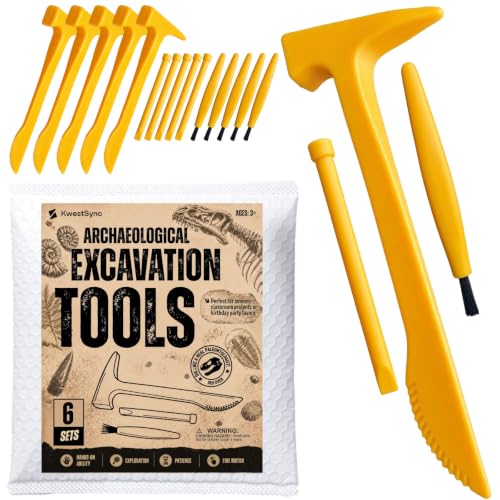 18PCS Excavation Tool Kit for Kids, Bulk Archaeology Dinosaur Dig Kit Tools with Hammer Chisel Brush, Fossil Dino and Gems Dig Kit, STEM Science Toys for Classroom Activities, Party & Boys Girls - color: 6 Set