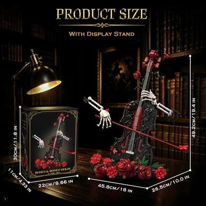 Gothic Cello Building Set Compatible with Lego, Rose Skeleton Art Model