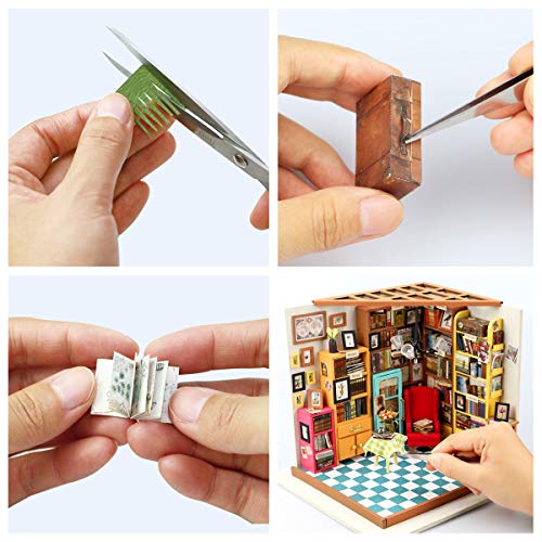 ROBOTIME DIY Miniature House Kit Miniature Dollhouse Kit Tiny House Kit for Adults Library House Kits Best Birthday Gifts for Teens(Sam's Study) - color: Sam's Study