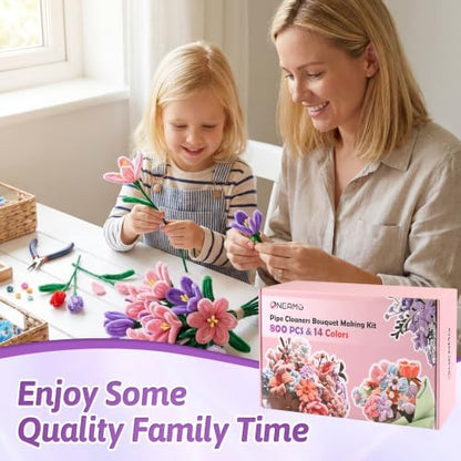 800 PCS Pipe Cleaners Flowers Kit for DIY Flowers & Crafts with 14 Colors