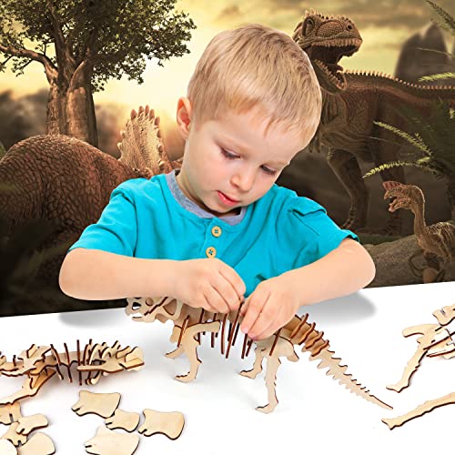 calary 3D Wooden Puzzle Simulation Animal Dinosaur Assembly DIY Model Toy for Kids and Adults,Set of 6 - style: A-Dinosaur Assembly