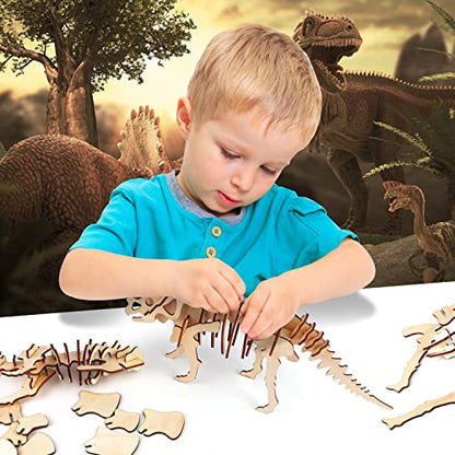 calary 3D Wooden Puzzle Simulation Animal Dinosaur Assembly DIY Model Toy for Kids and Adults,Set of 6 - style: A-Dinosaur Assembly