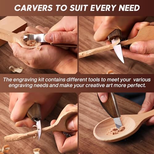 17Pcs DIY Wood Carving Tools, 6 Whittling Knives, 5 Detail Carving Knives - color: Brown02