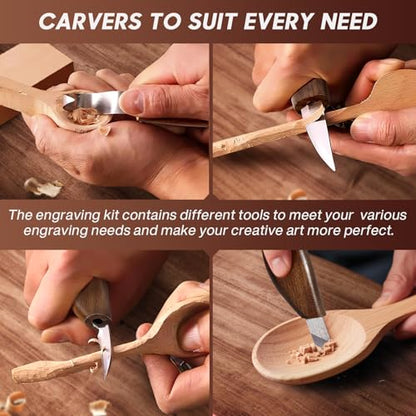 17Pcs DIY Wood Carving Tools, 6 Whittling Knives, 5 Detail Carving Knives - color: Brown02