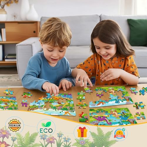 Wooden Puzzles Dinosaur Toys for Kids Ages 4-6, 4 Packs 24 Piece - color: Dinosaur