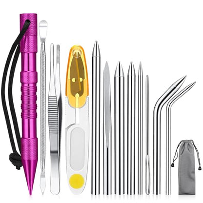 Ferraycle 12 Pcs Paracord FID Set Stainless Steel Needles,Pink - style: Pink