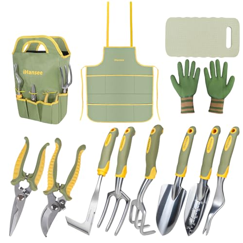 Green Garden Tools Set 12-Piece, Gardening Gifts for Women Men - color: green