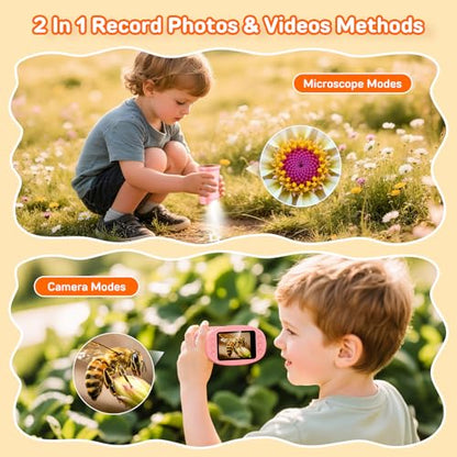 Microscope for Kids with 2.0" IPS Screen Girls Handheld Outdoor Gifts - color: Pink
