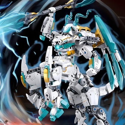 CSNRHG White Horse Dragon Samurai mech Robot Model Knight 2 in 1 Building Blocks Toy Set Mythical Birthday for Age 8+ Children Adults Teens 731 Pieces - color: White Dargon Horse