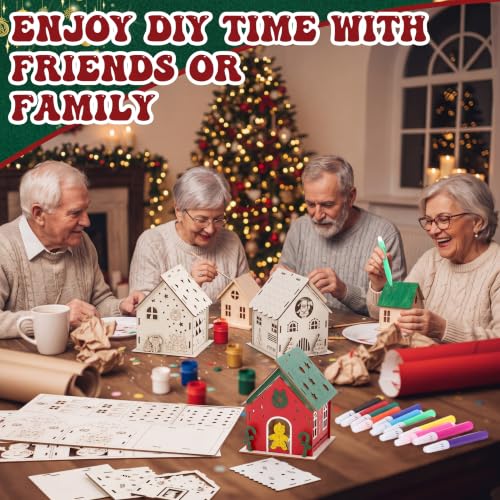 Threehoney 24 Sets Wooden Christmas Houses, 3D Gingerbread Village Kit