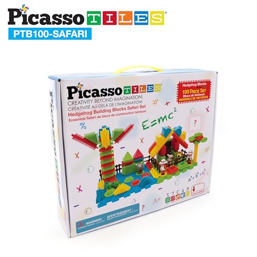 Picasso Toys PTB100 100pcs Hedgehog Block 3D Building Blocks Tiles Safari Theme Set Learning Playset STEM Toy Set Educational Kit Child Brain Development Preschool Kindergarten Toy for Age 3 & Up - color: 100pcs Safari