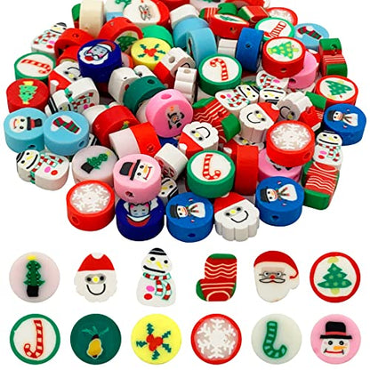 100 Pcs Christmas Polymer Clay Beads Cartoon Heishi Spacer Beads Supplies for DIY Bracelet Earring Necklace Jewelry Making - color: Christmas
