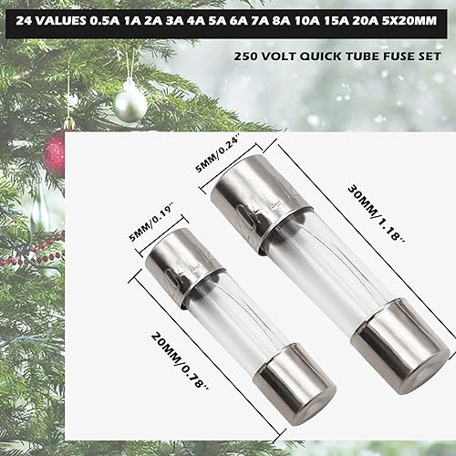 24 Values 180pcs Fast Blow Glass Fuses Assortment Kit 250V 0.5A 1A 2A 3A 4A 5A 6A 7A 8A 10A 15A 20A 5X20MM 0.5A 1A 2A 3A 4A 5A 6A 7A 8A 10A 15A 20A 6X30MM 250V Fast-Blow Glass Fuses Set - size: 180PCS kit