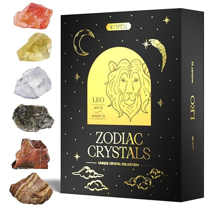 Wyspell Leo Crystal Set - 6 Raw Leo Healing Stones - Zodiac Gifts - color: Leo