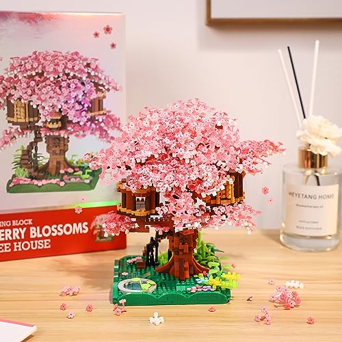 NEWABWN Cherry Blossom Bonsai Tree Mini Micro Building Set, Japanese Sakura Tree House Model Sets for Adults, Flowers House Mini Bricks Building Kit, Creative Gift Toys for Teens 14 (2028PCS) - style: A