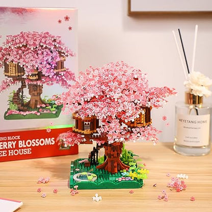 NEWABWN Cherry Blossom Bonsai Tree Mini Micro Building Set, Japanese Sakura Tree House Model Sets for Adults, Flowers House Mini Bricks Building Kit, Creative Gift Toys for Teens 14 (2028PCS) - style: A