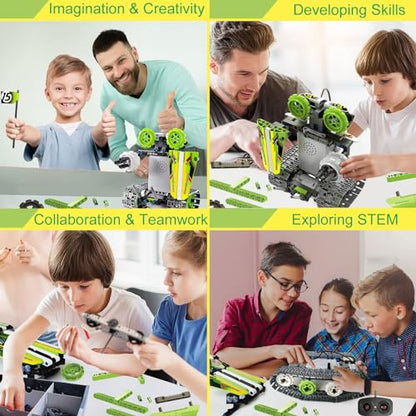 BIRANCO. Remote Control Tracked 3in1 Stunt Racer Building Kit - RC Car STEM Construction Toy, Gift Idea for Kids, Boys and Girls Ages 8-12 Year Old (353 Pcs) - color: Green