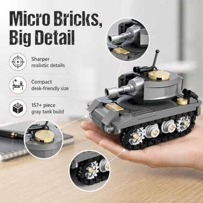 Micro Building Blocks Armored Phantom Tank Model Kit (4 Styles), Mini Cute Tank Set with Rotating Turret & Simulated Tracks,Develop Hands-on Skills (Wilderness F4 Tank (Gray)) - color: Wilderness F4 Tank (Gray)