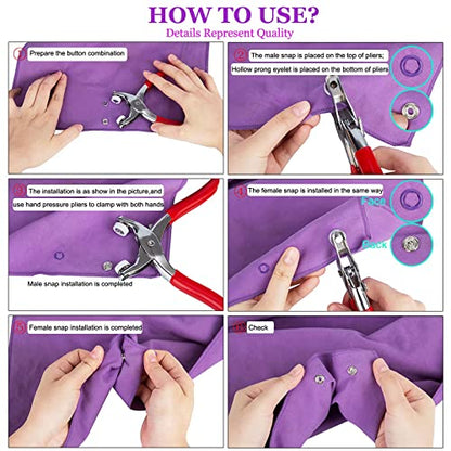 Snap Button Kit 100set, 9.5mm Snap Fasteners Kit with Pliers, Metal Snaps Kit with Tool, Five Claw Buckle Tool Set 10 Colors (Hollow 100set) - color: Colorful Hollow 100 sets