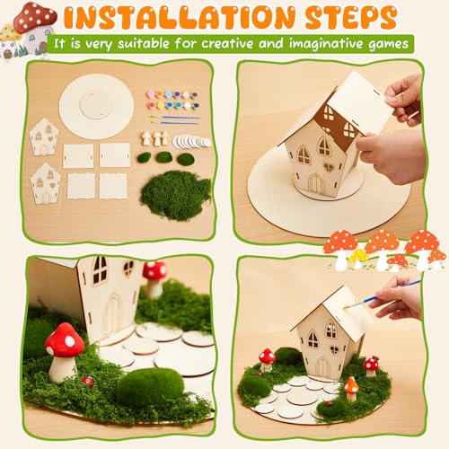 Kathfly 2 Sets Wooden Fairy House DIY Kit, Craft, Fairy House - color: Fairy House