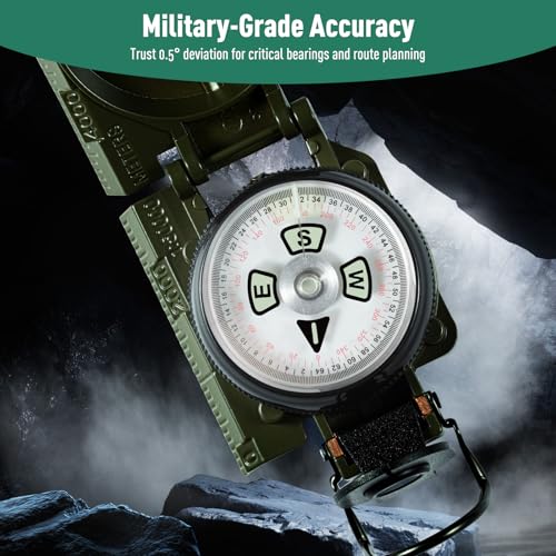 Eyeskey Multifunctional Military Sighting Navigation Compass Impact Resistant & Waterproof Compass for Hiking, Camping - color: Green