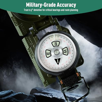 Eyeskey Multifunctional Military Sighting Navigation Compass Impact Resistant & Waterproof Compass for Hiking, Camping - color: Green