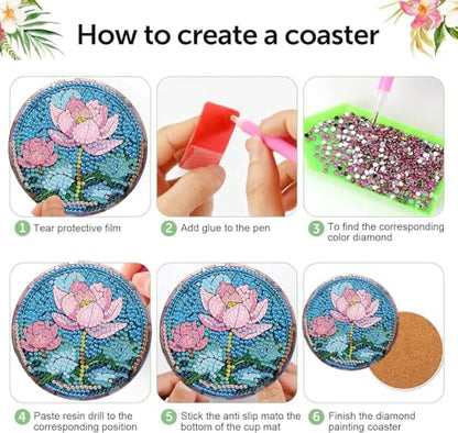 Diamond Art Coasters Kits, 8 Pcs Flowers Diamond Painting Coasters Kits - color: Colorful Flower