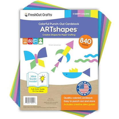 ARTshapes Punch-Out Paper Shapes, Happy, 840 Piece, Classroom Decor - color: Purple,Pink,Yellow,Green,Blue