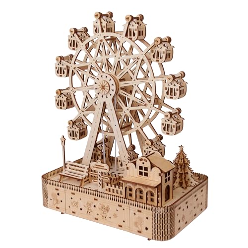 3D Wooden Puzzle for Adults, Musical Ferris Wheel with LED Lights - color: Musical Ferris Wheel