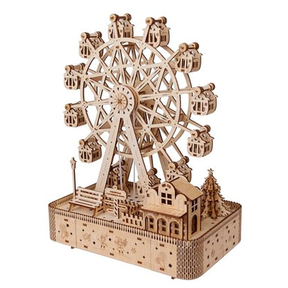 3D Wooden Puzzle for Adults, Musical Ferris Wheel with LED Lights - color: Musical Ferris Wheel