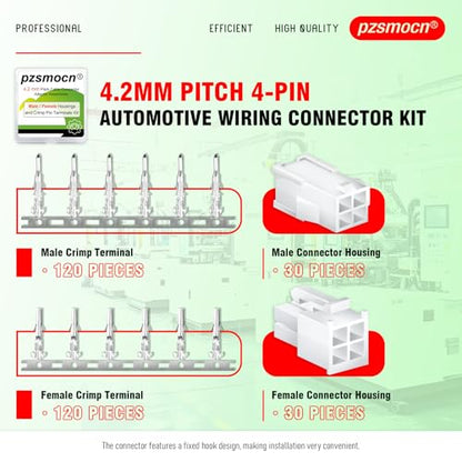 300 Pieces / 30 Sets Automotive Wire Connector 4.2mm 4-Pin Kit - size: 4-Pin, style: 4.2mm Connector
