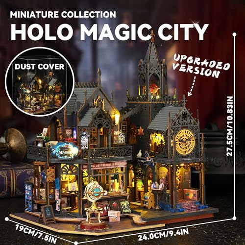 Flever Dollhouse Miniature DIY House Kit Creative Room with Furniture for Romantic Artwork Gift (Holo Magic City II) - color: Holo Magic City II