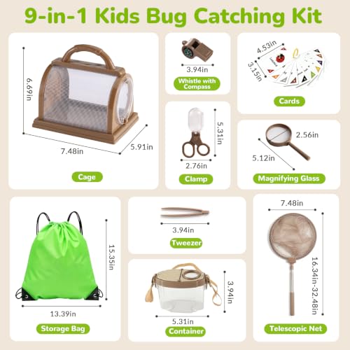 9Pcs Kids Explorer Kit Bug Catching Kit with Magnifying Glass