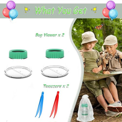 Bug Viewer for Kids 5X Magnifying Insect Observation Kit Built-in 7cm Ruler with 2 Slant Tweezers Bug Viewer Catcher Cage for Kids Science Nature Exploration (2 Pack Green), LX-4LS - color: 2 Pack Green