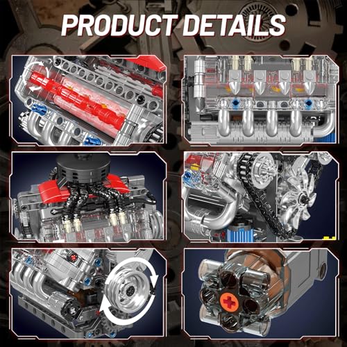 Nueris Mini V8 Engine Model Sets - 487 PCS DIY Building Toys Car Motor Kits That Runs - Gift Idea for Adults Boys Girls for Mechanic Engineering Construction - style: 10171