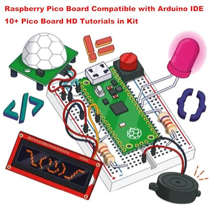 Raspberry Pico & UNO R3 (CH340+ATmega328P) Compatible with Arduino IDE Learning Kit | The Ultimate Value with 75+ Components, 34 HD Tutorials | All-in-One Starter Kit with Breadboard