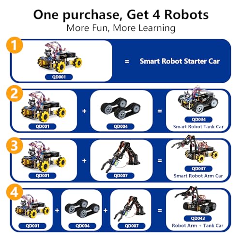 4 in 1 Robotics for Kids Ages 12-16, Smart Robot Arm with 5DOF + Tank Car, STEM Toys Compatible with Arduino & Scratch & Python, App & Remote Control, Gift for Kids & Teens & Adult - color: Black-a