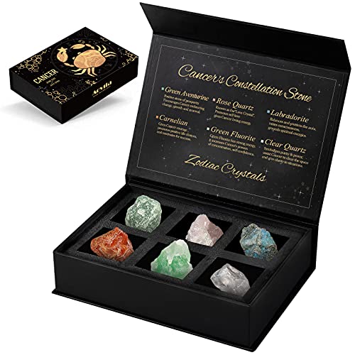 Aovila Cancer Crystals Gift Set, Zodiac Signs Healing Crystals Birthstones with Horoscope Box Set Cancer Astrology Crystals Healing Stones Gifts - color: Cancer