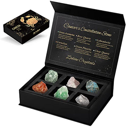 Aovila Cancer Crystals Gift Set, Zodiac Signs Healing Crystals Birthstones with Horoscope Box Set Cancer Astrology Crystals Healing Stones Gifts - color: Cancer