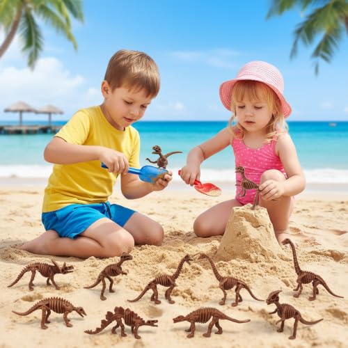 30 PCS Dinosaur Fossil Skeletons, Assorted Dinosaur Skeleton Toys Figures for Science Play Dino Sand Dig Party Favor Decorations - style: Brown