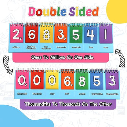 Aizweb Student Place Value Flip Chart,Math Manipulatives,Double-Sided with Whole Number & Decimals,1st 2nd 3rd Grade Classroom Must Haves,Homeschool Teacher Back to School Supplies Teaching Essentials - size: 3.9"×14.6"