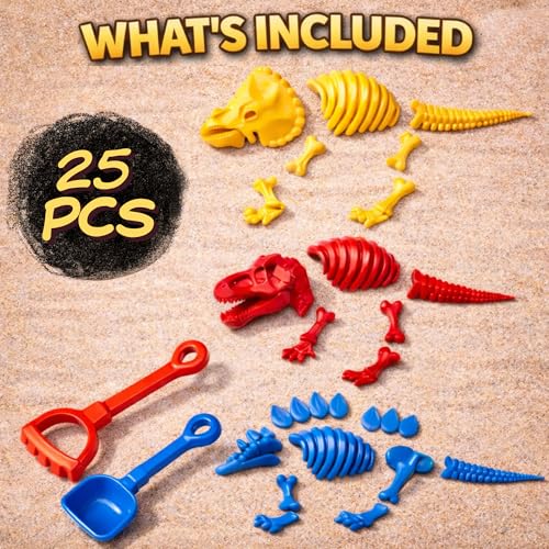Liberty Imports 25 PCS Large Dinosaur Fossil Sand Molds Kids Beach Toy Set